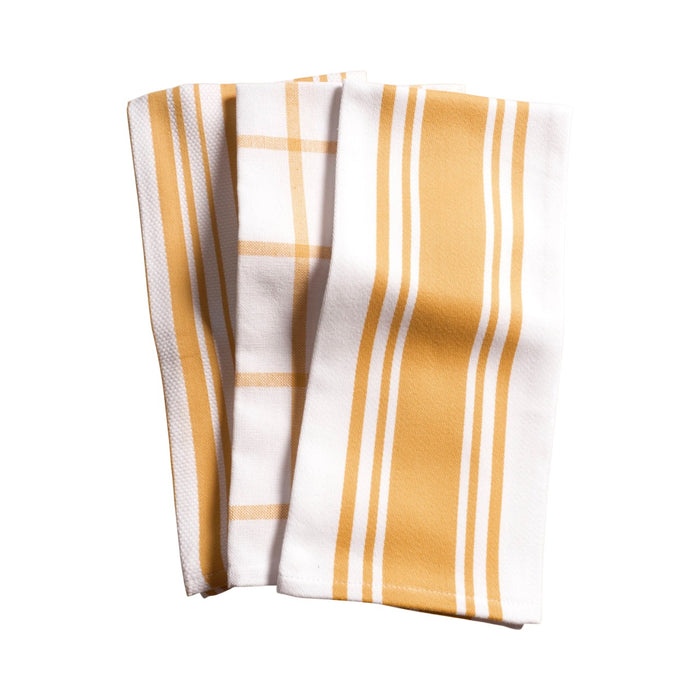 KAF Home Centerband/Basketweave/Windowpane Kitchen Towels, Set of 3, Ochre