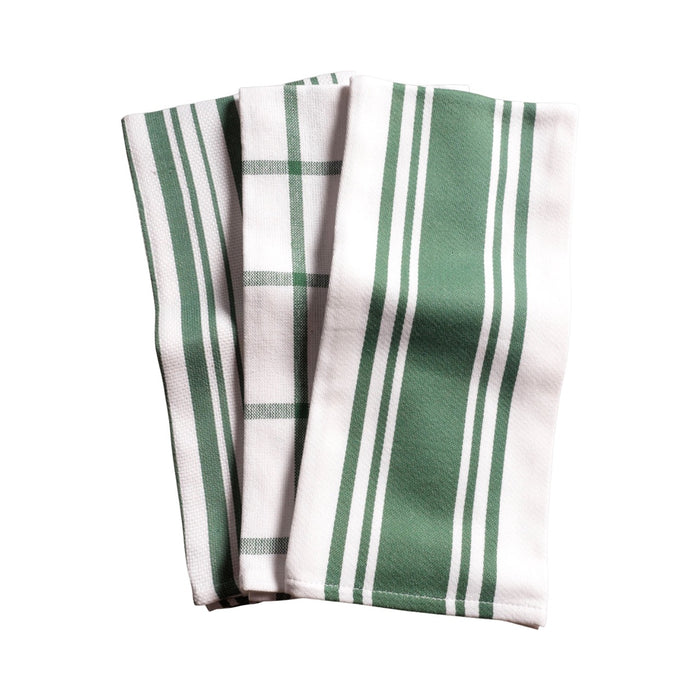 KAF Home Centerband/Basketweave/Windowpane Kitchen Towels, Set of 3, Mineral Green