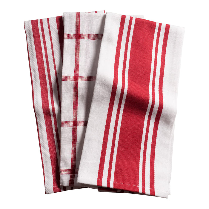 KAF Home Centerband/Basketweave/Windowpane Kitchen Towels, Set of 3, Cherry