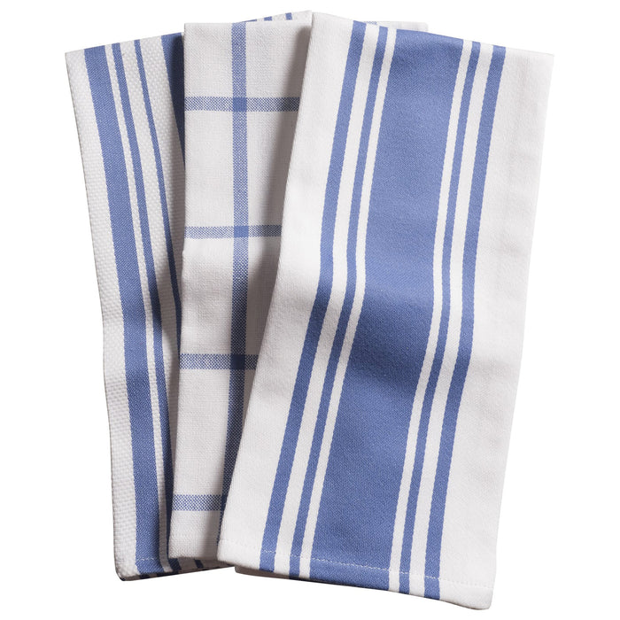 KAF Home Centerband/Basketweave/Windowpane Kitchen Towels, Set of 3, Periwinkle