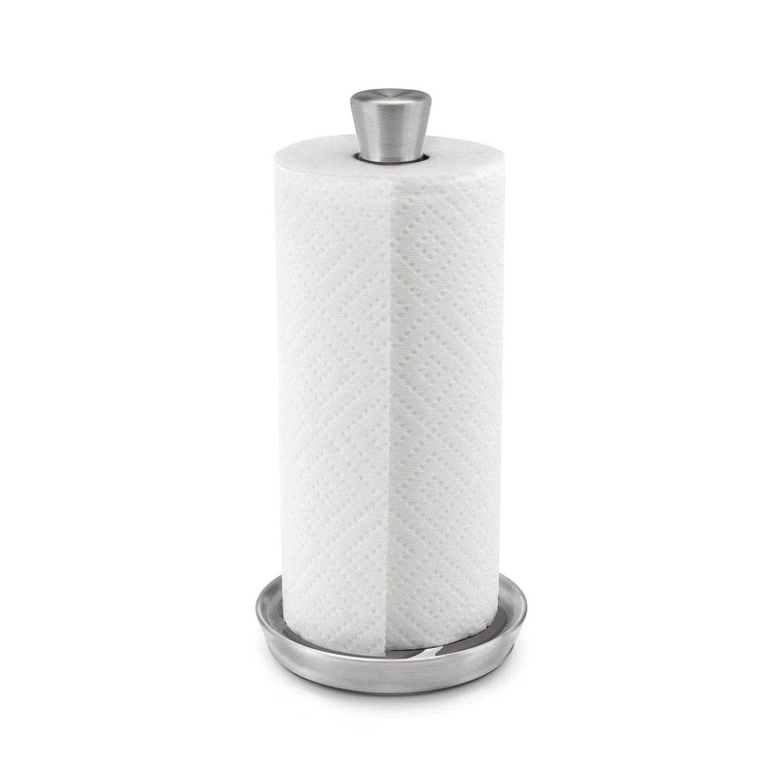 Polder Fleur Single-Tear Standing Paper Towel Holder with Heavyweight Base, Stainless Steel