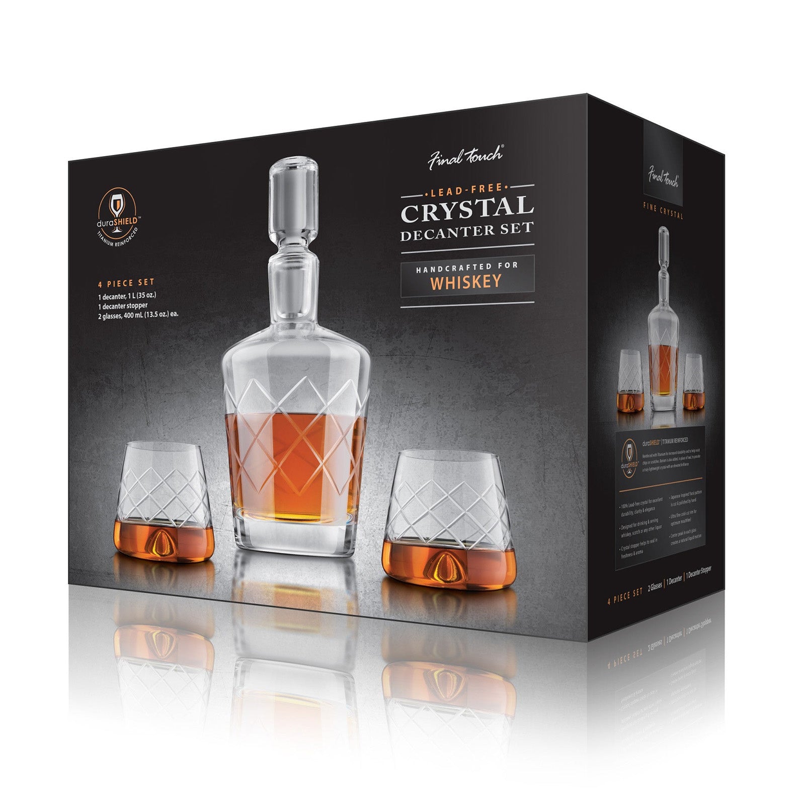 Final Touch 4 Piece Lead-Free Crystal Whiskey Decanter Set