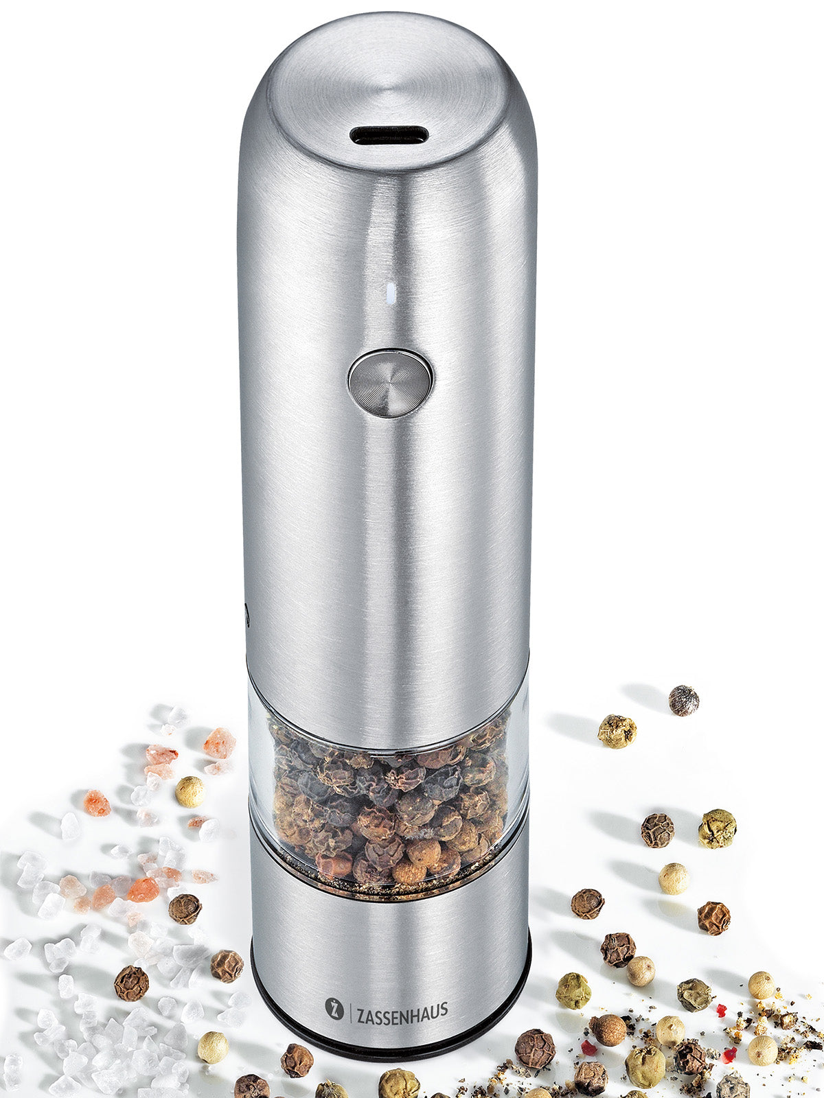 Zassenhaus Koln Rechargeable Salt or Pepper Mill, 5.5" H x 1.5", Chrome