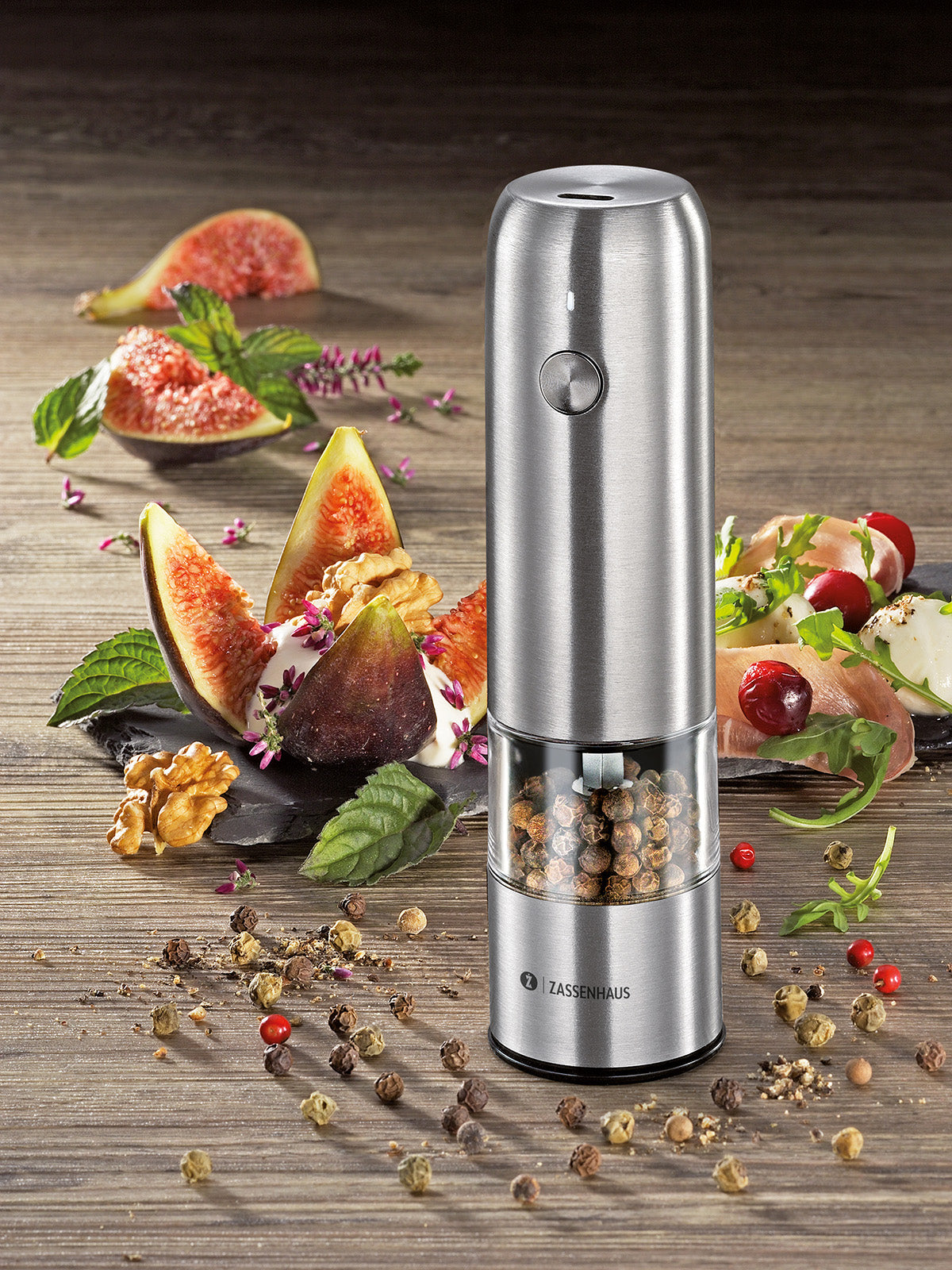 Zassenhaus Koln Rechargeable Salt or Pepper Mill, 5.5" H x 1.5", Chrome