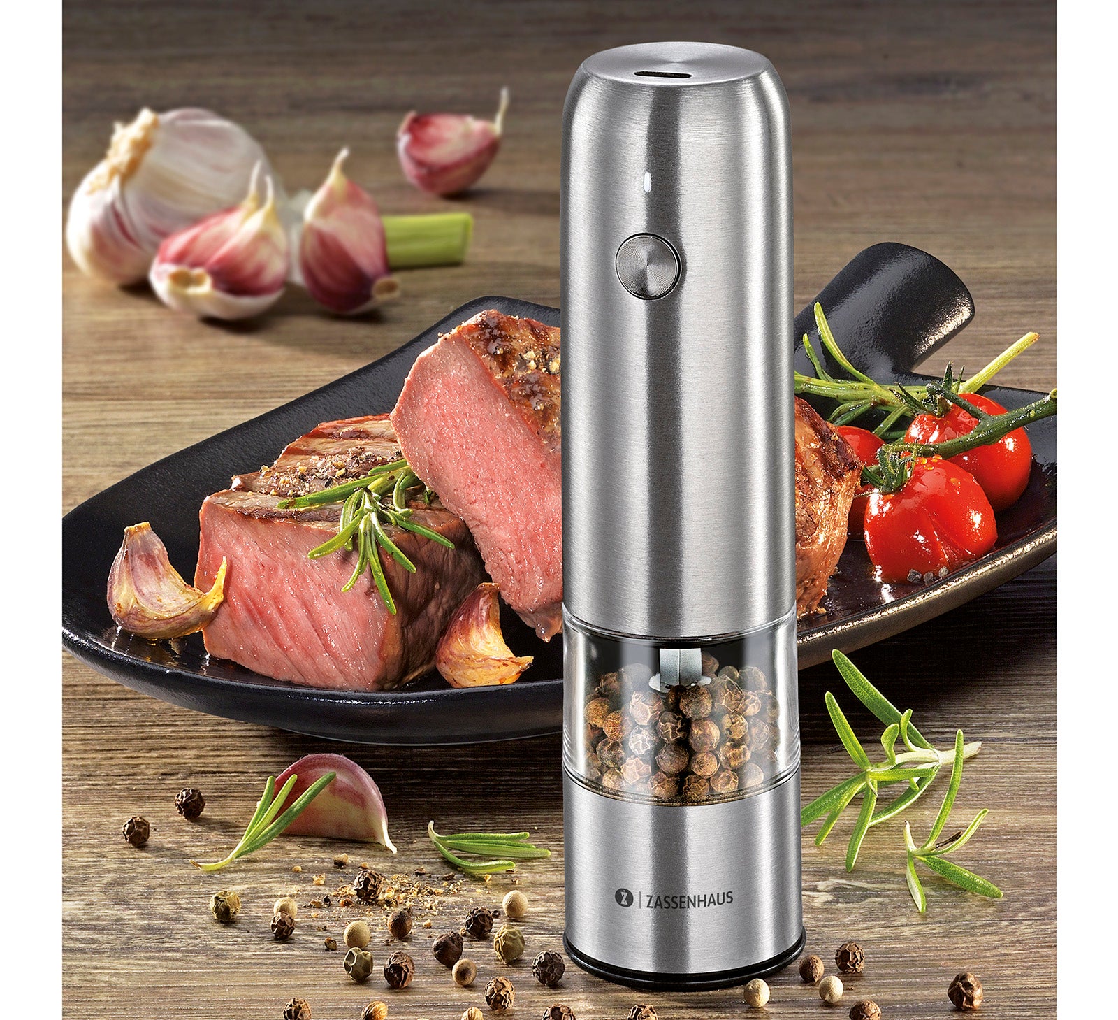 Zassenhaus Koln Rechargeable Salt or Pepper Mill, 5.5" H x 1.5", Chrome