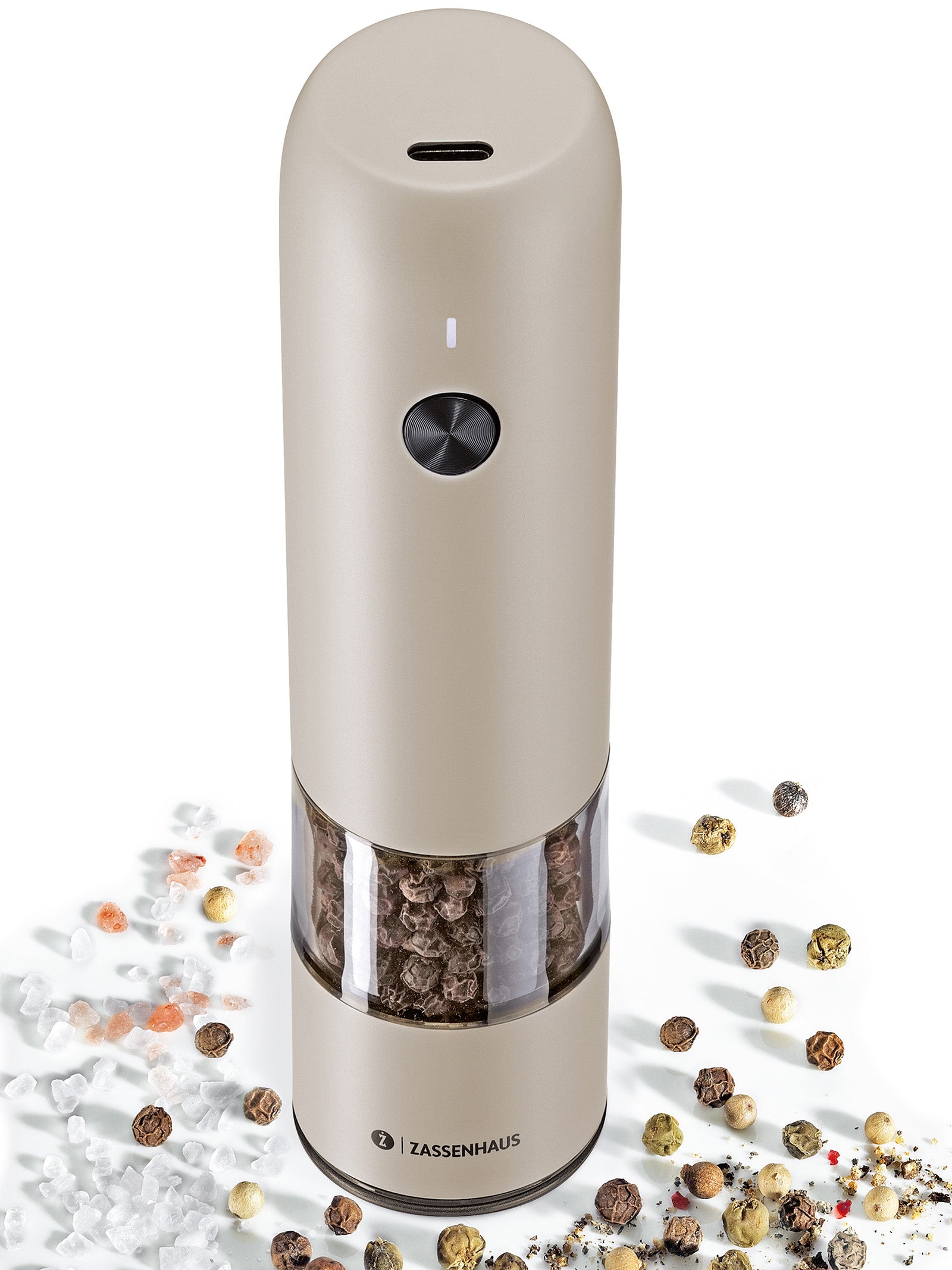 Zassenhaus Koln Rechargeable Salt or Pepper Mill, 5.5" H x 1.5", Gray