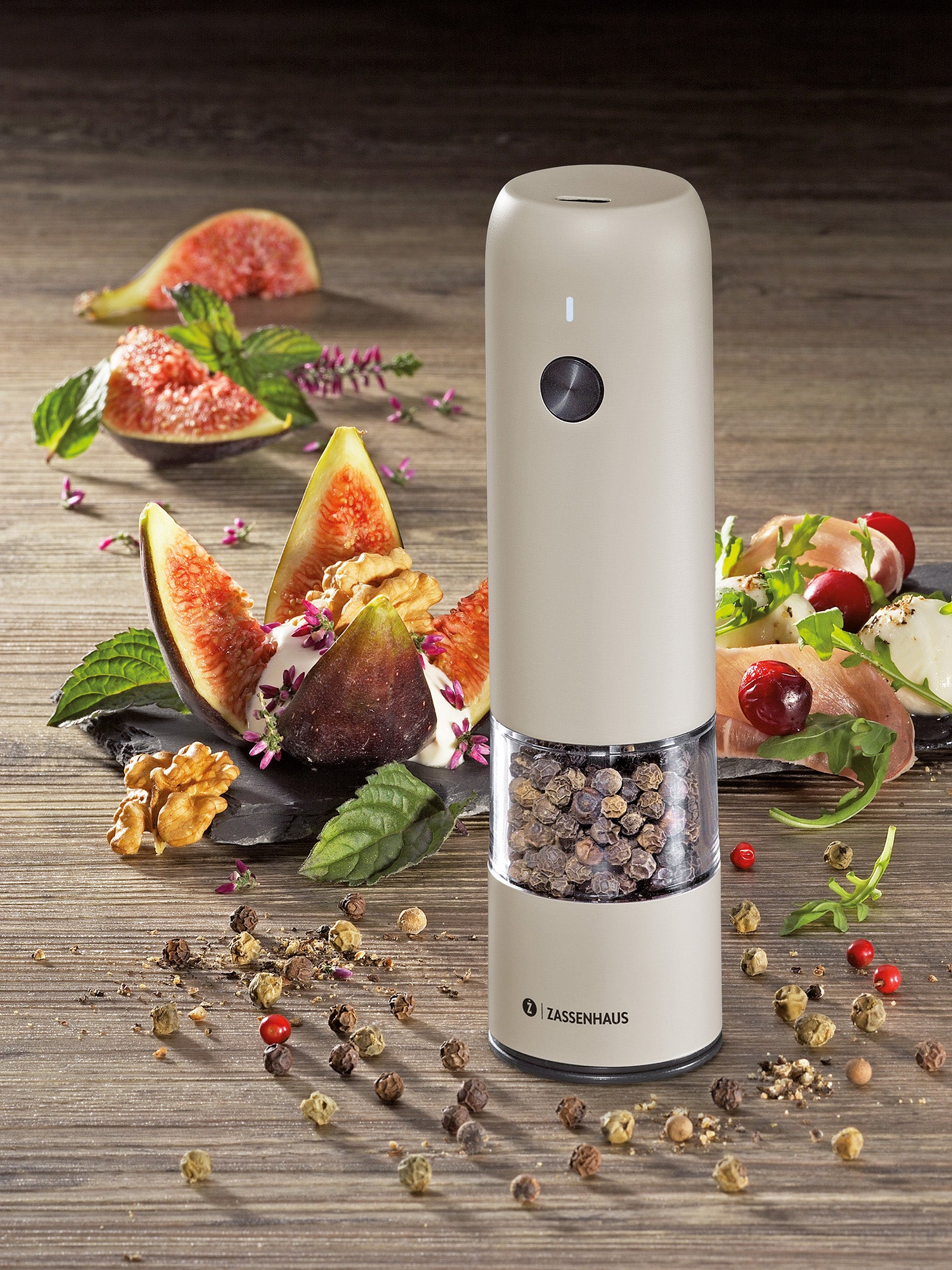 Zassenhaus Koln Rechargeable Salt or Pepper Mill, 5.5" H x 1.5", Gray