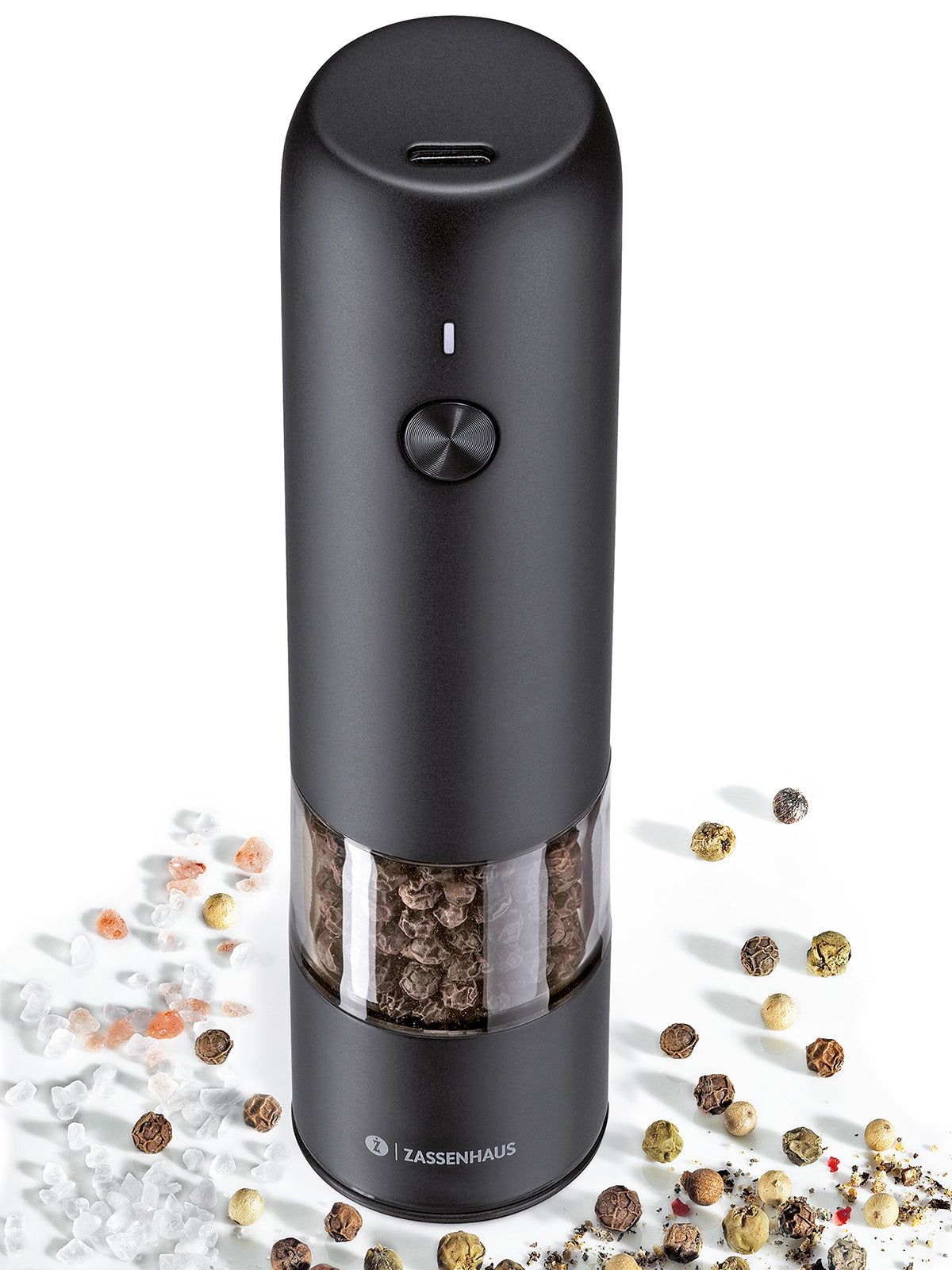Zassenhaus Koln Rechargeable Salt or Pepper Mill, 5.5" H x 1.5", Black