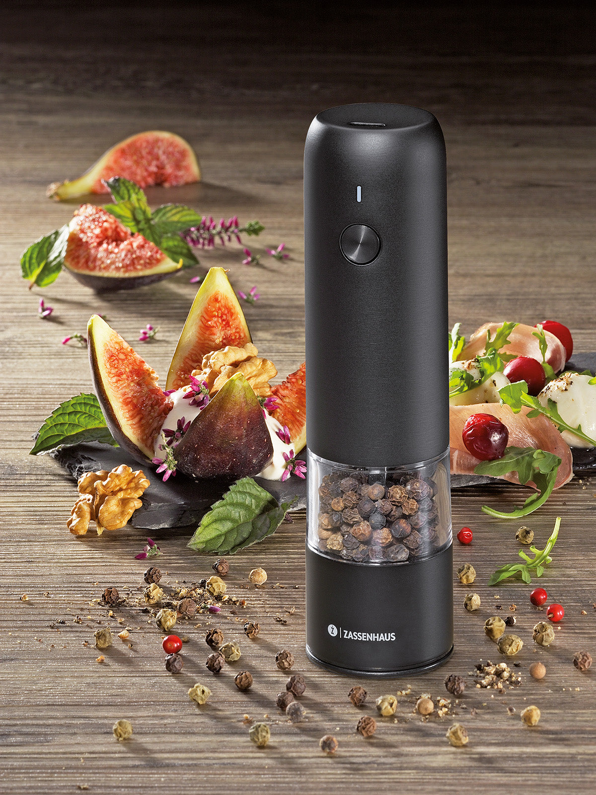 Zassenhaus Koln Rechargeable Salt or Pepper Mill, 5.5" H x 1.5", Black