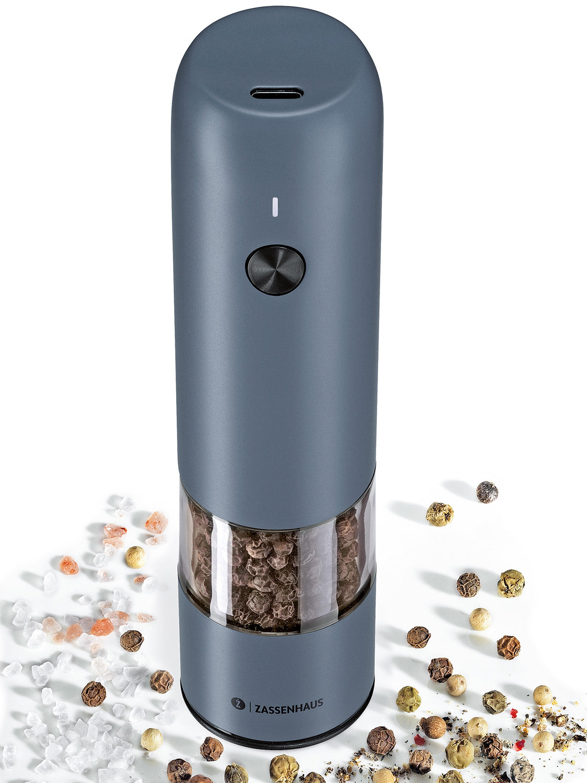 Zassenhaus Koln Rechargeable Salt or Pepper Mill, 5.5" H x 1.5", Blue