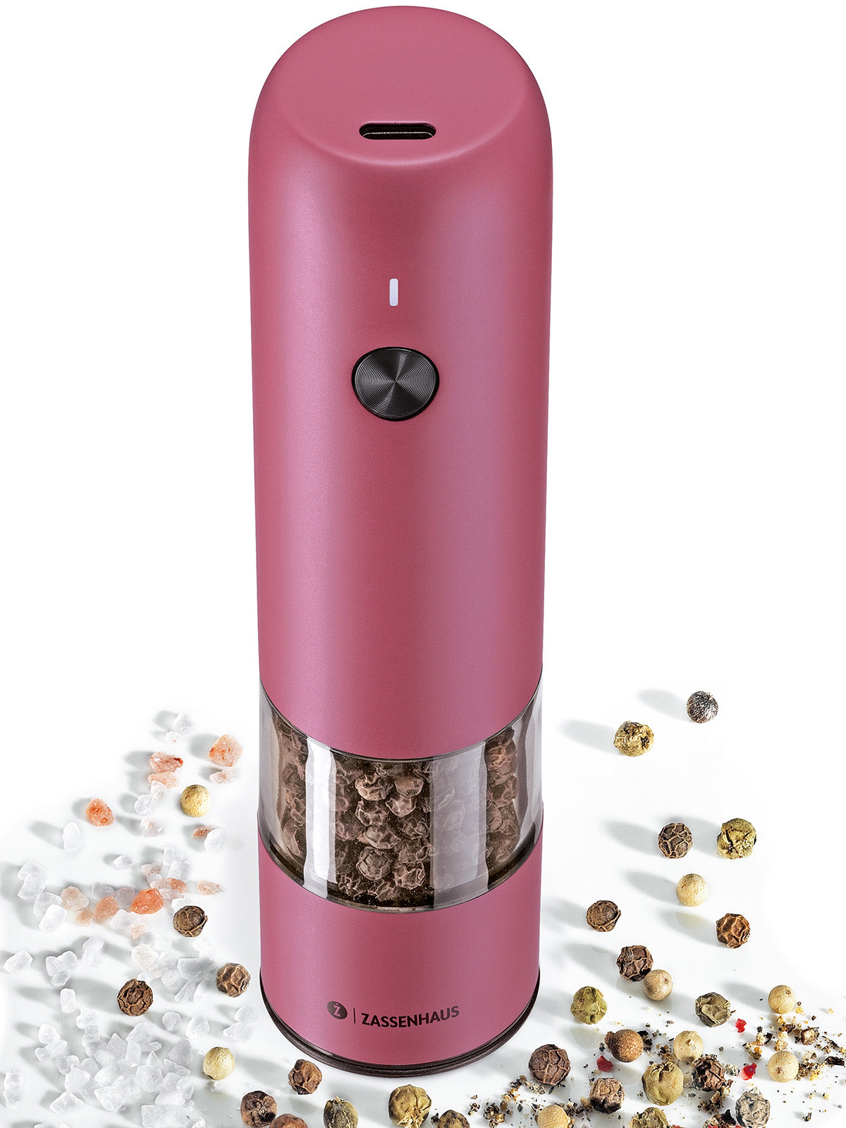 Zassenhaus Koln Rechargeable Salt or Pepper Mill, 5.5" H x 1.5", Pink