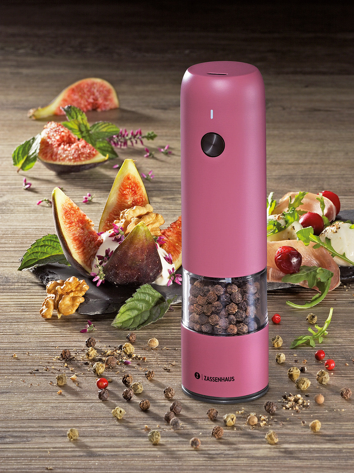 Zassenhaus Koln Rechargeable Salt or Pepper Mill, 5.5" H x 1.5", Pink