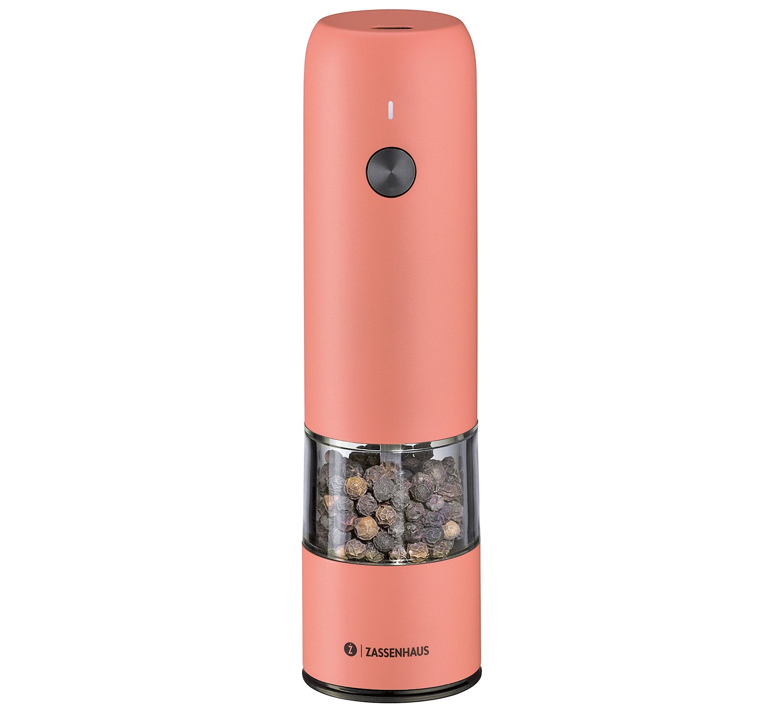 Zassenhaus Koln Rechargeable Salt or Pepper Mill, 5.5" H x 1.5", Coral