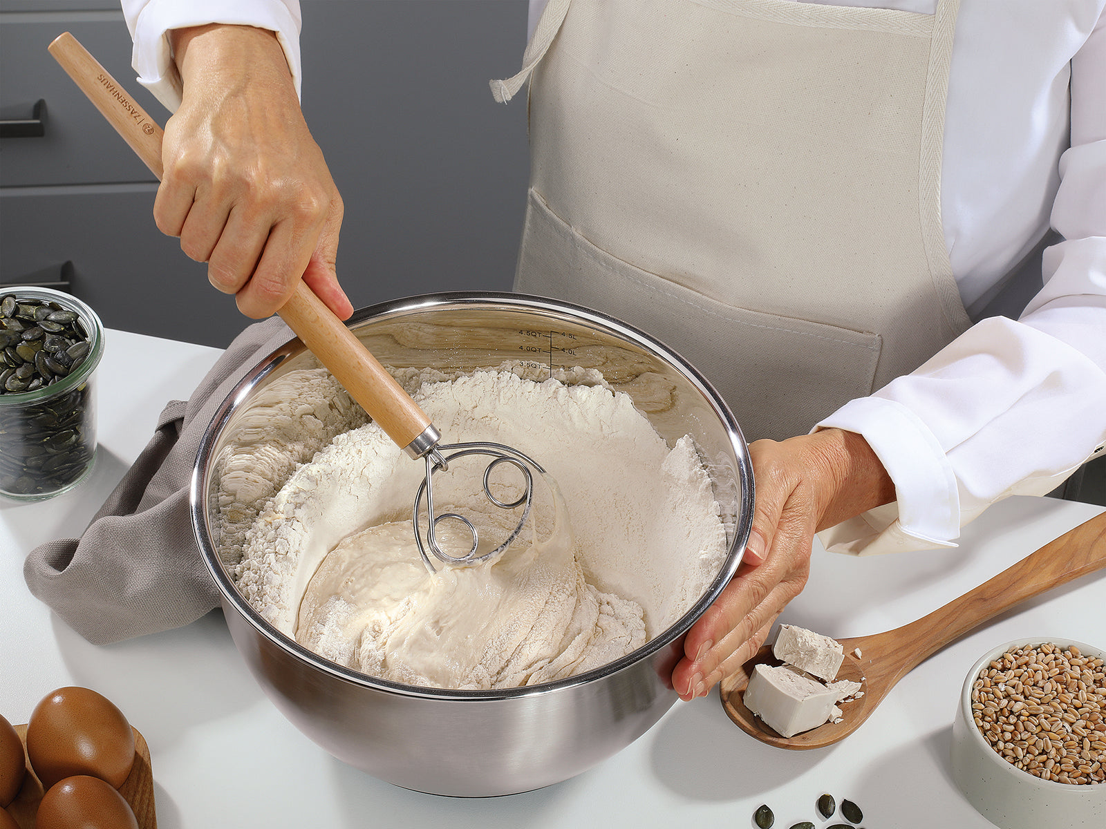 Zassenhaus Danish Batter and Dough Whisk with Beechwood Handle, 13.75"