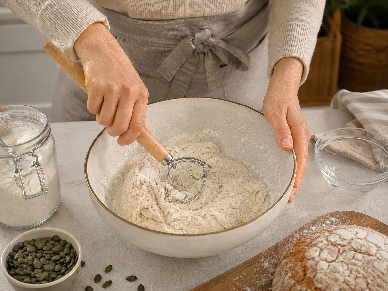 Zassenhaus Danish Batter and Dough Whisk with Beechwood Handle, 13.75"