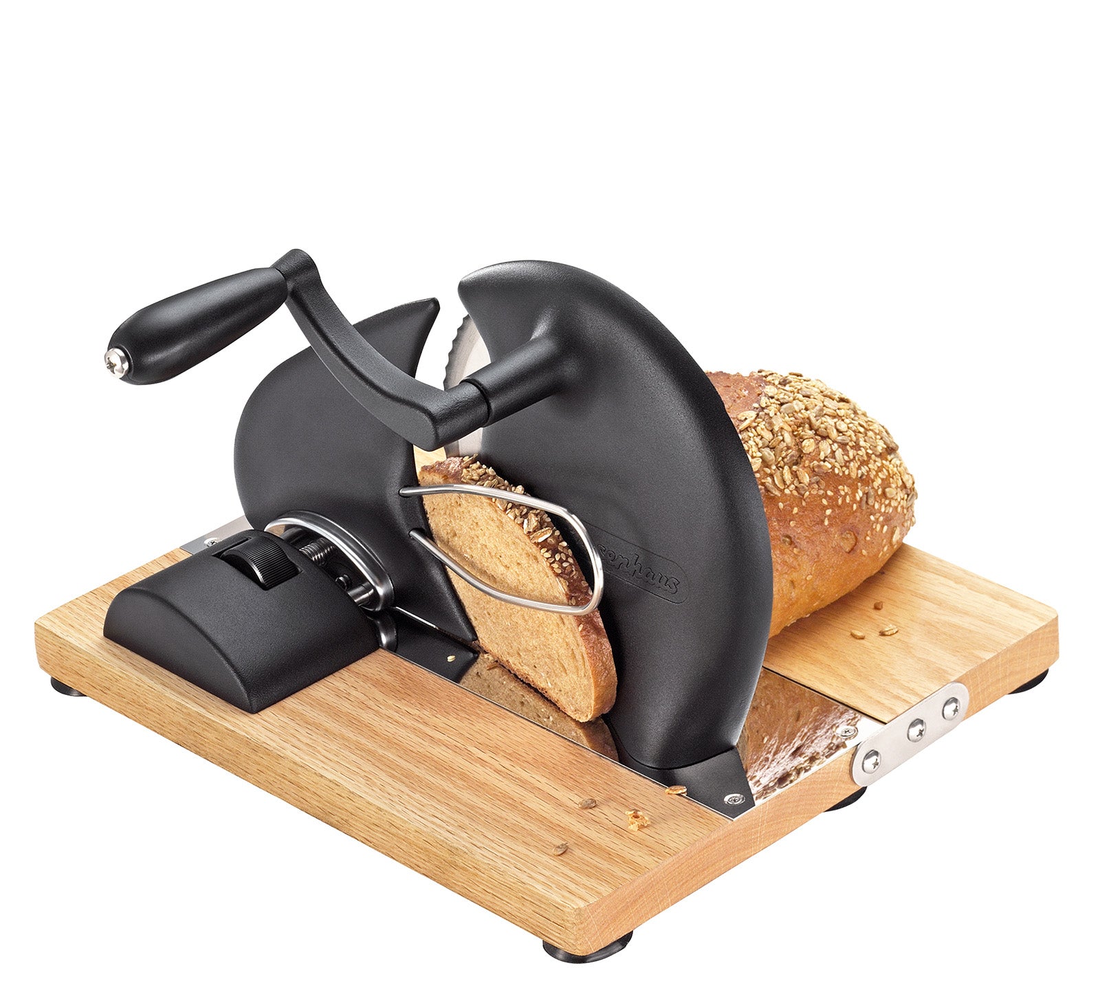 Zassenhaus Vintage Bread Slicer, Hand Crank Home Bread Slicer, 11.75" x 8", Matte Black