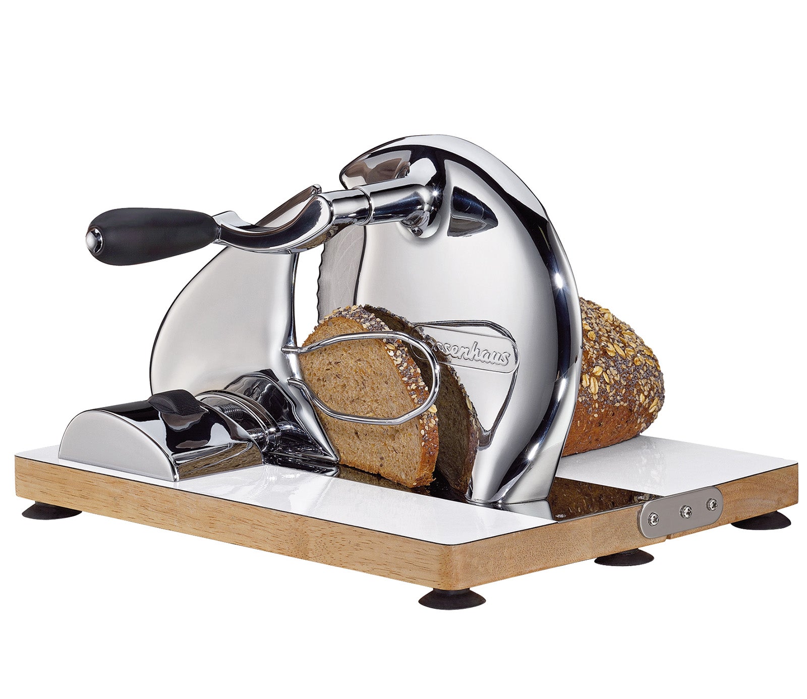 Zassenhaus Vintage Bread Slicer, Hand Crank Home Bread Slicer, 11.75" x 8", Chrome