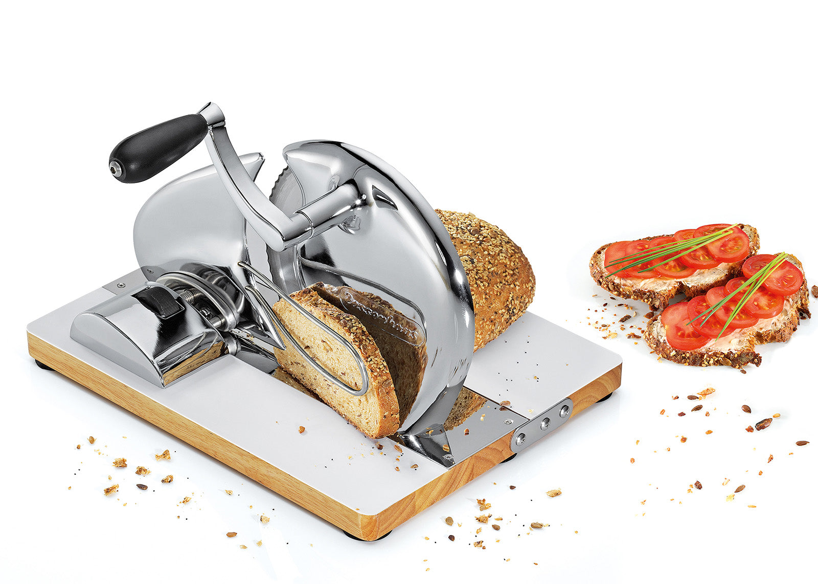Zassenhaus Vintage Bread Slicer, Hand Crank Home Bread Slicer, 11.75" x 8", Chrome