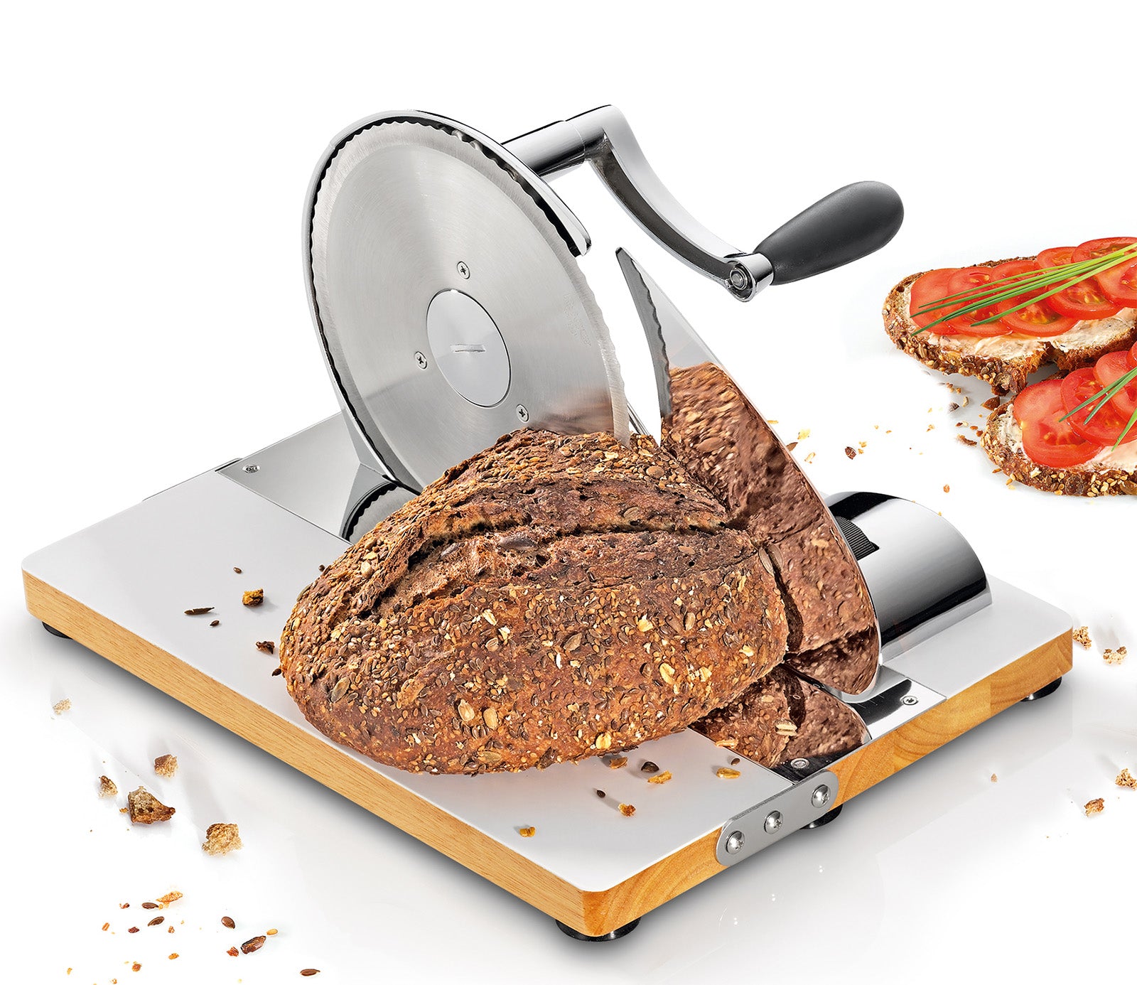 Zassenhaus Vintage Bread Slicer, Hand Crank Home Bread Slicer, 11.75" x 8", Chrome