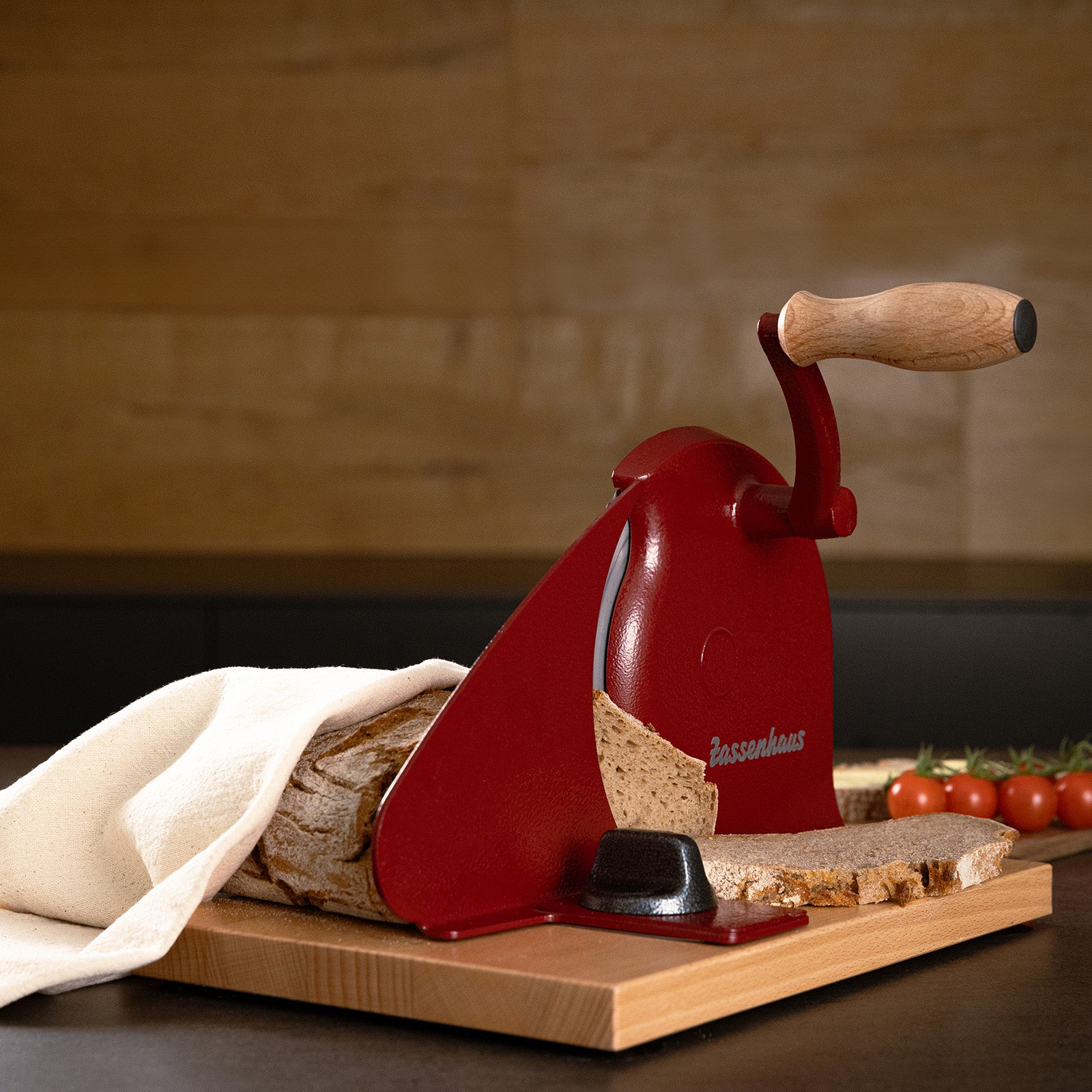 Zassenhaus Manual Bread Slicer, Hand Crank Home Bread Slicer, 11.75" x 8", Red