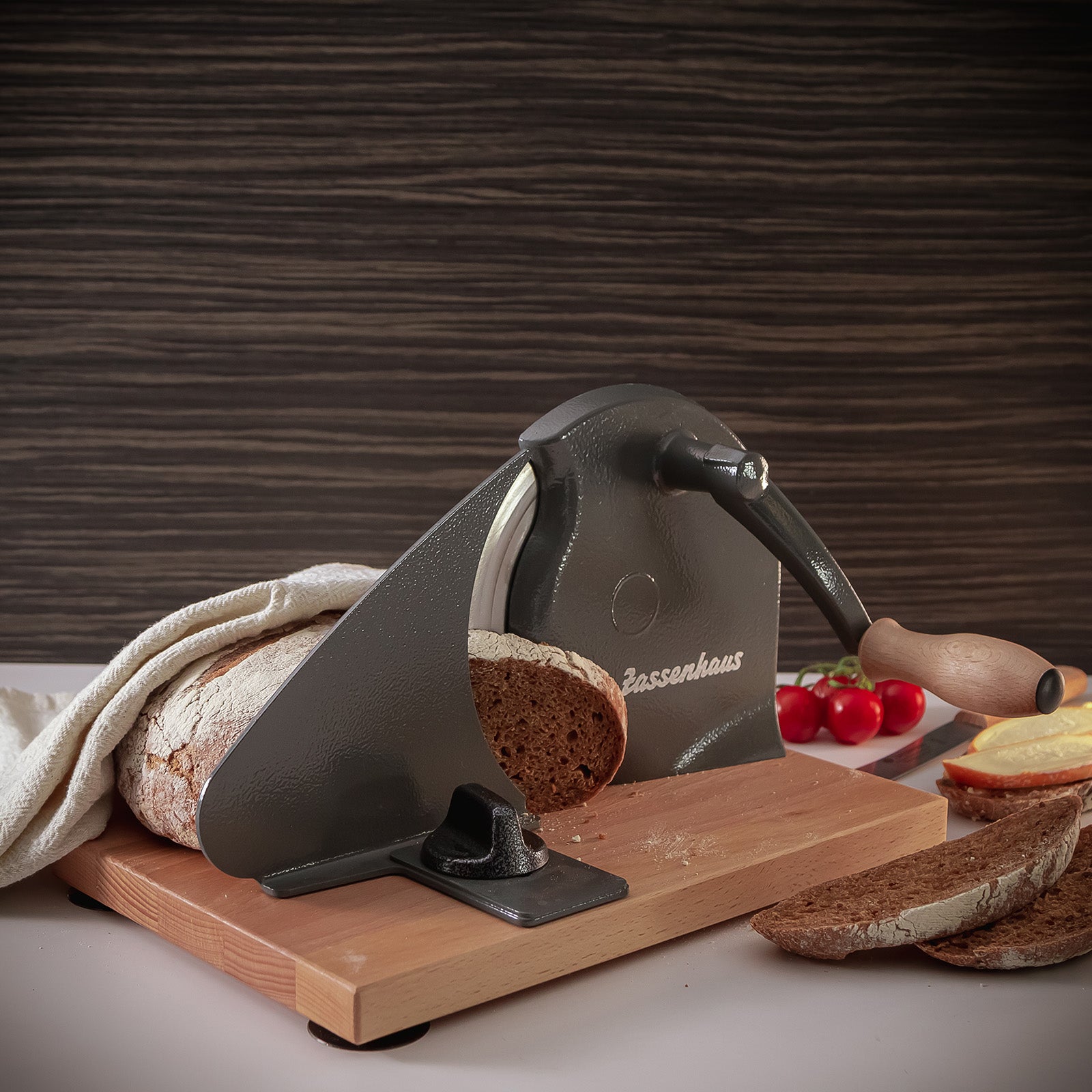 Zassenhaus Manual Bread Slicer, Hand Crank Home Bread Slicer, 11.75" x 8", Gray