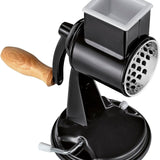 Zassenhaus Classic Drum Grater with Suction Base, 2 Grating Drums, Pestle, and Vegetable Cutter, Black