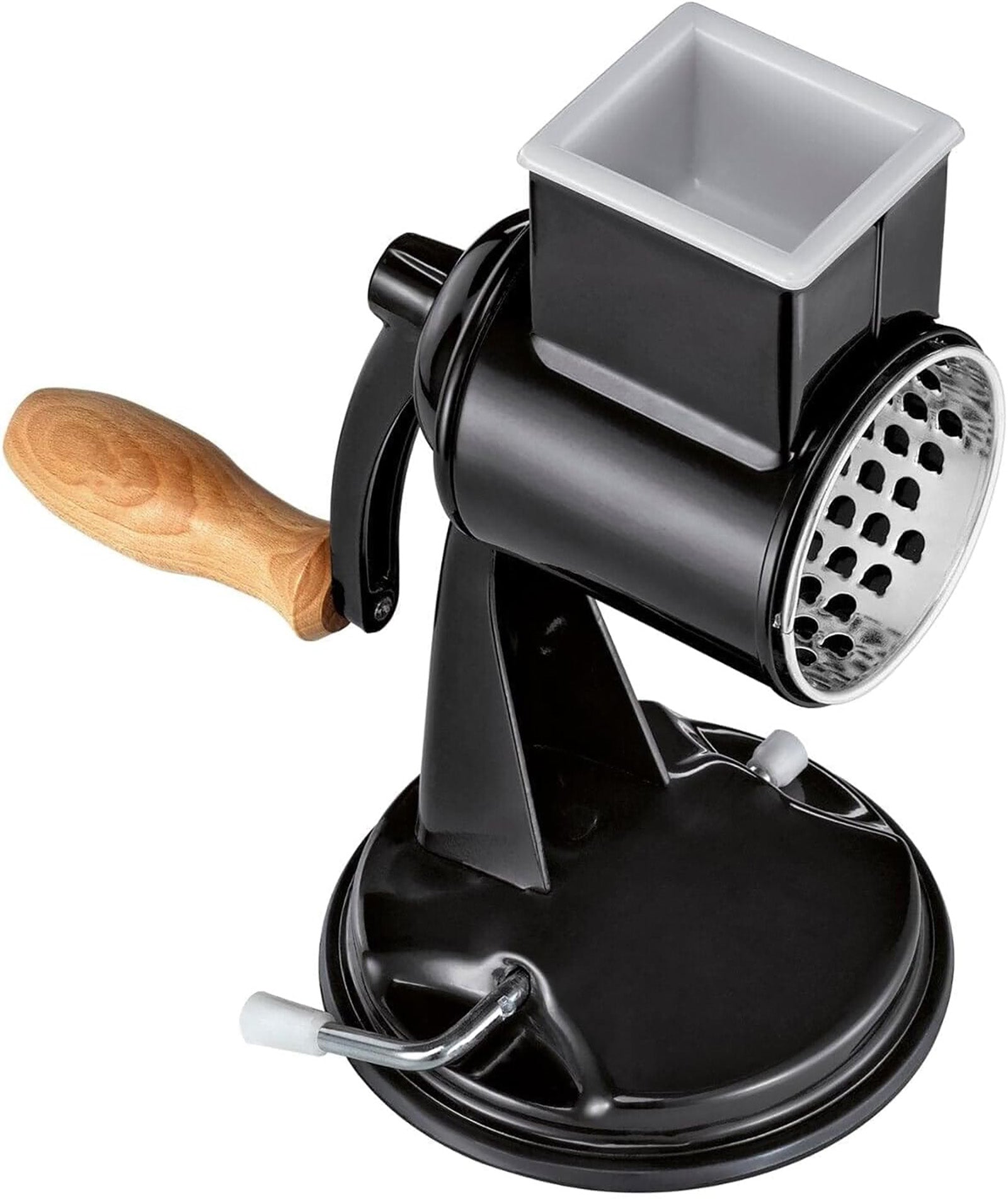 Zassenhaus Classic Drum Grater with Suction Base, 2 Grating Drums, Pestle, and Vegetable Cutter, Black