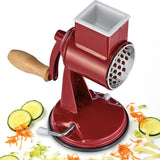 Zassenhaus Classic Drum Grater with Suction Base, 2 Grating Drums, Pestle, and Vegetable Cutter, Red