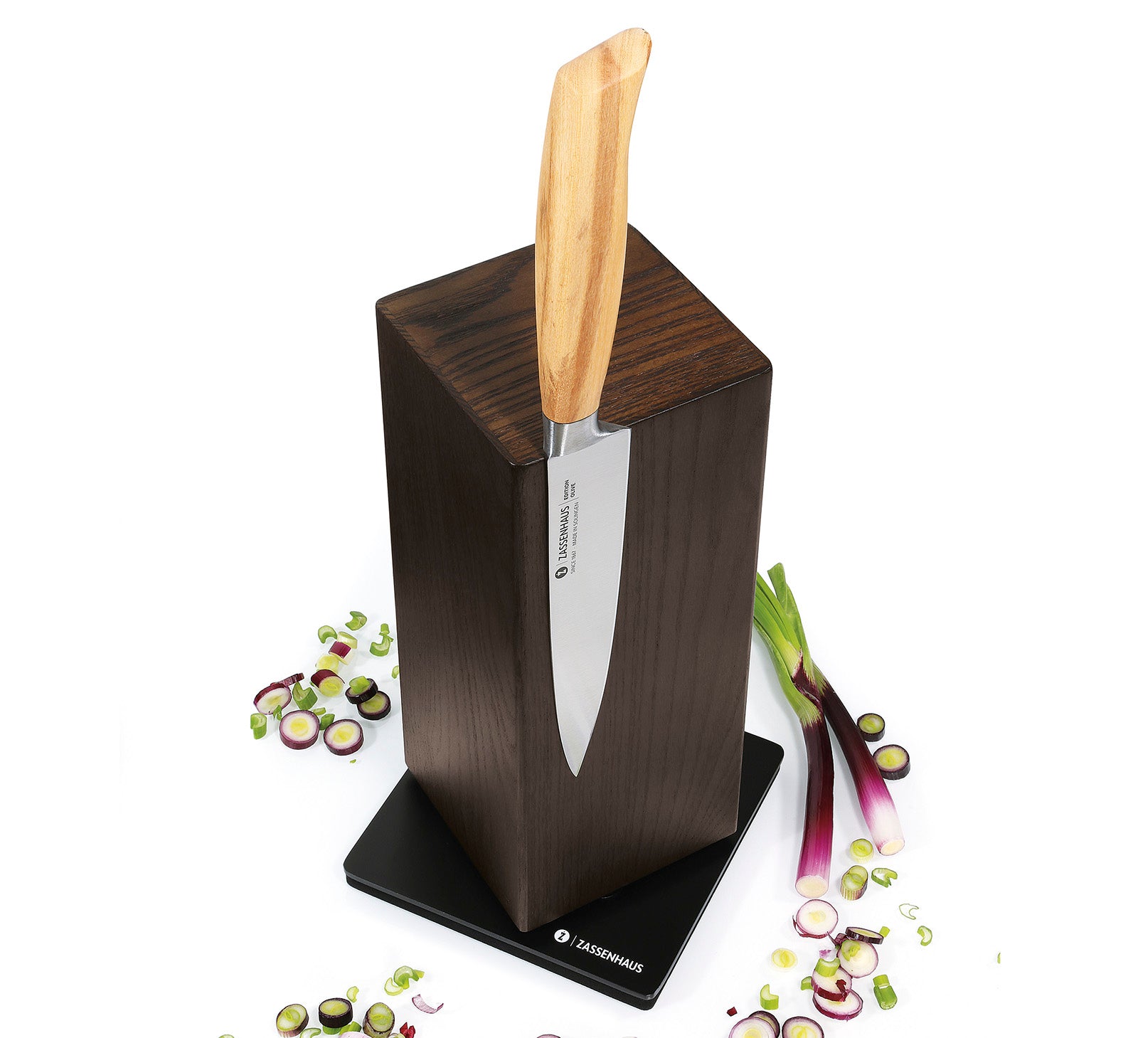 Zassenhaus Magnetic Spinning Wood Knife Block for Counter, Ash