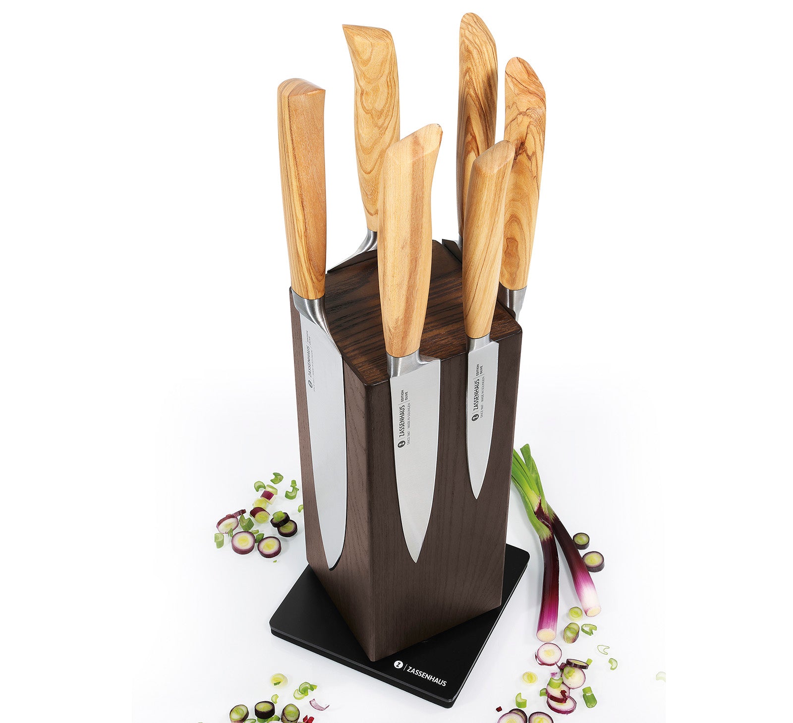 Zassenhaus Magnetic Spinning Wood Knife Block for Counter, Ash