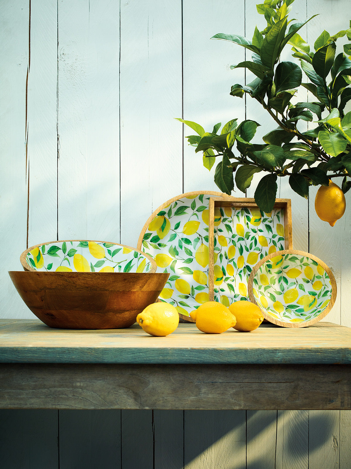 Zassenhaus Mango Wood Lacquered Serving Tray, 12" x 8" x 2", Lemon