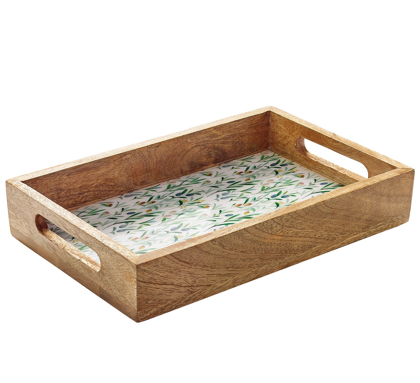 Zassenhaus Mango Wood Lacquered Serving Tray, 12" x 8" x 2", Olive