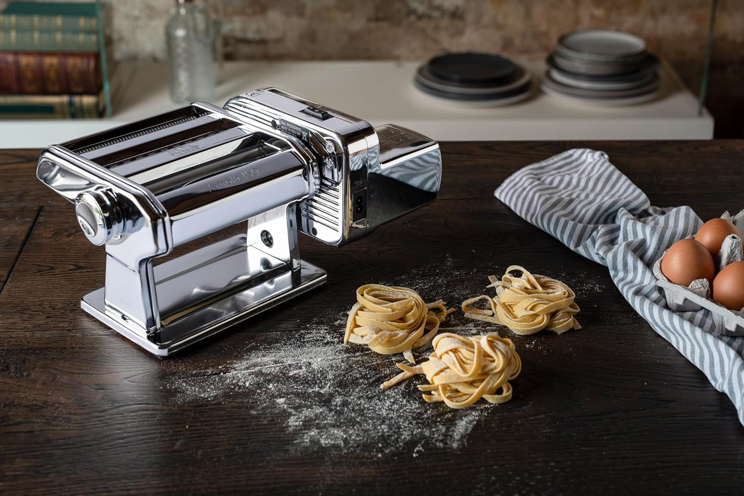 Marcato Ampiamotor 110V Pasta Machine, Made in Italy, Chrome Steel