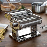 Marcato Atlas+ Pasta Machine with Cutter, Hand Crank, and Instructions, Made in Italy, Silver