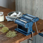 Marcato Atlas+ Pasta Machine with Cutter, Hand Crank, and Instructions, Made in Italy, Powder Blue