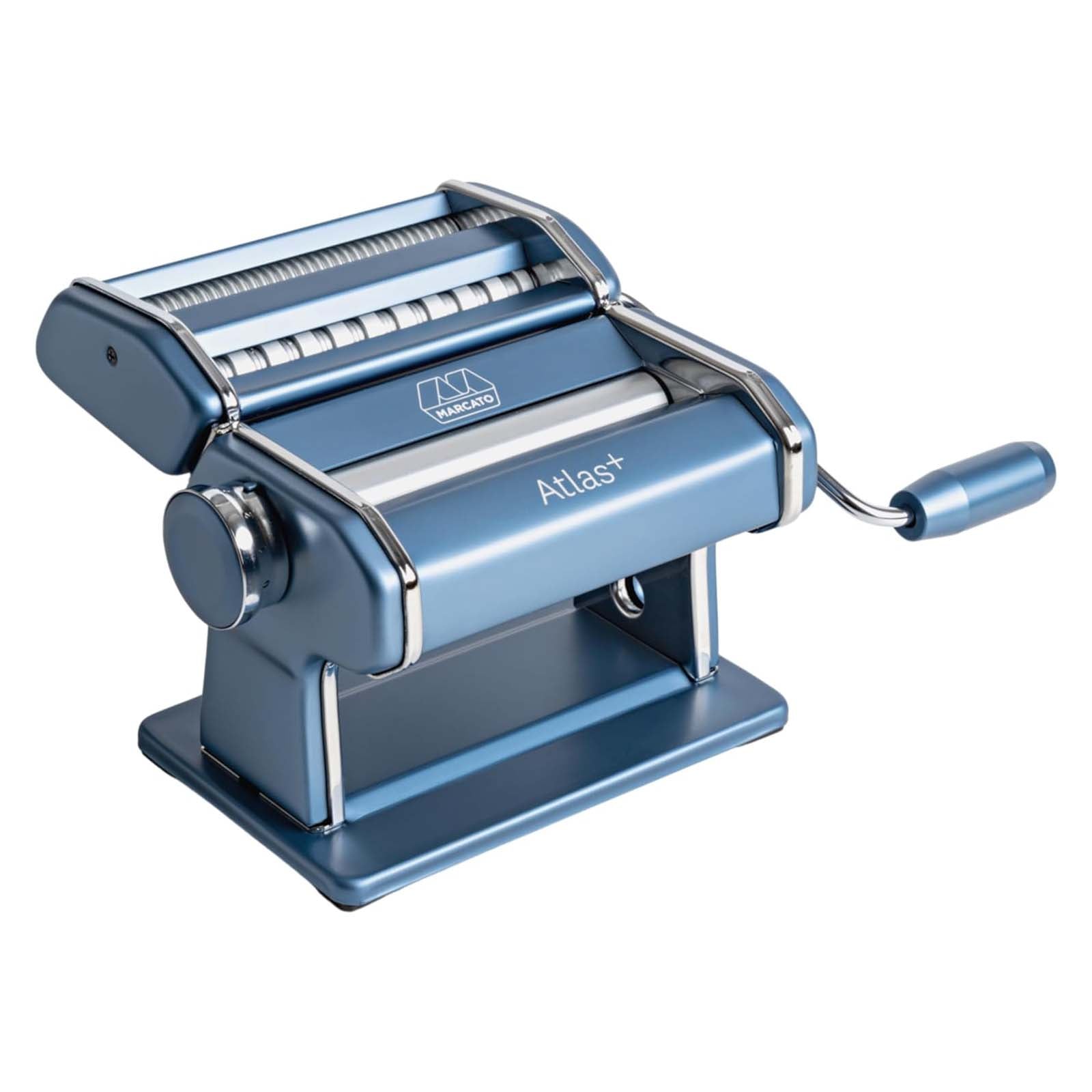 Marcato Atlas+ Pasta Machine with Cutter, Hand Crank, and Instructions, Made in Italy, Powder Blue