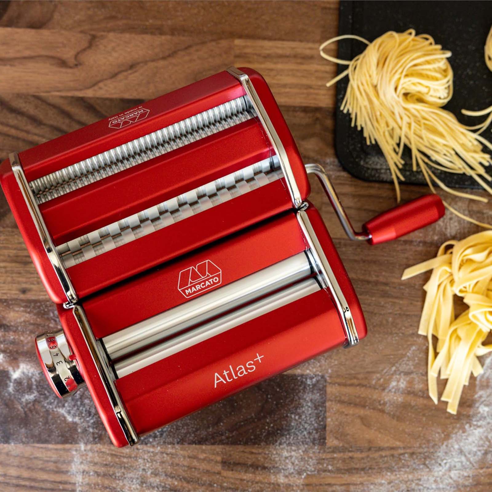 Marcato Atlas+ Pasta Machine with Cutter, Hand Crank, and Instructions, Made in Italy, Red