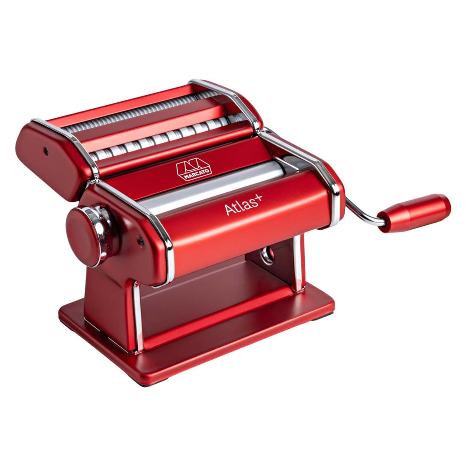 Marcato Atlas+ Pasta Machine with Cutter, Hand Crank, and Instructions, Made in Italy, Red