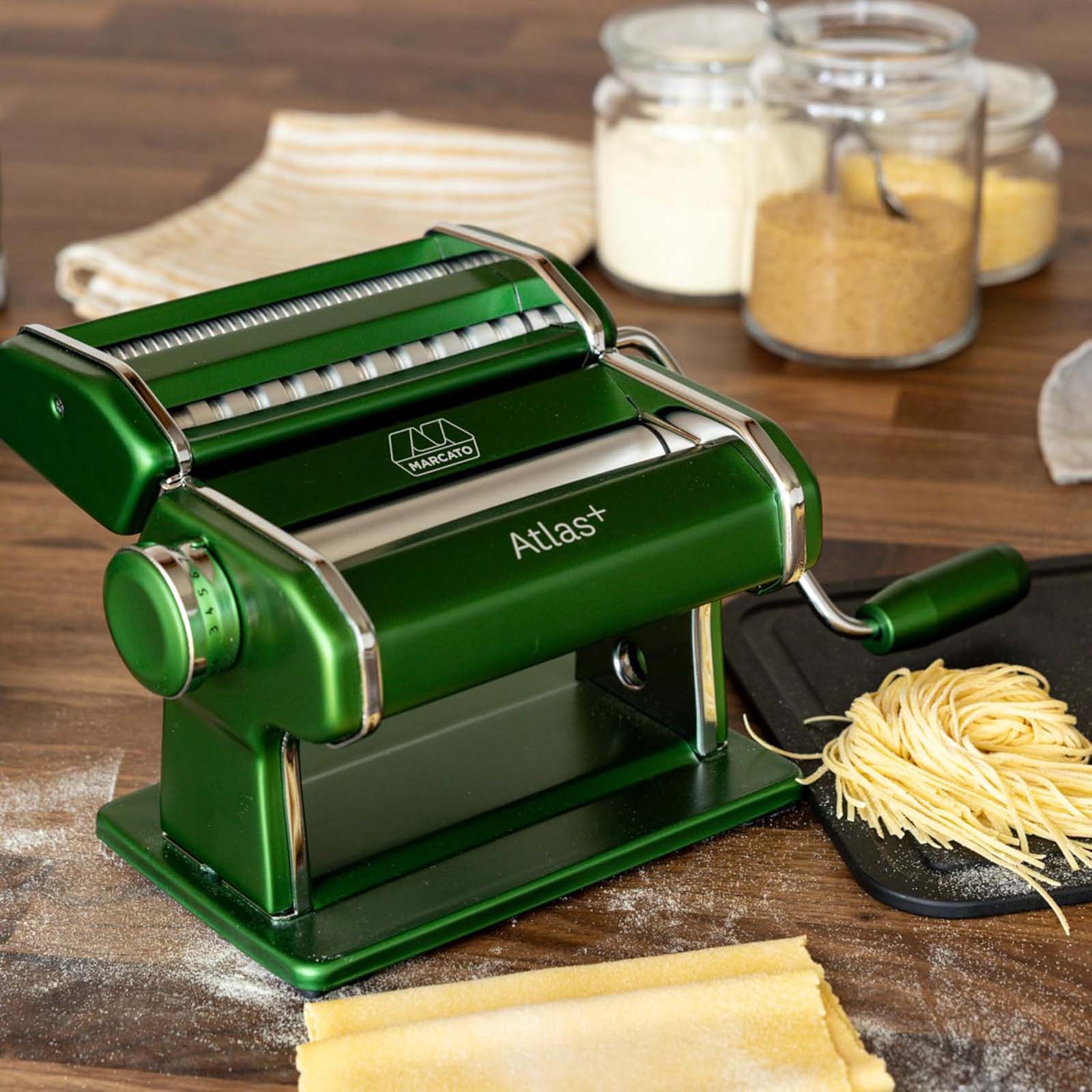 Marcato Atlas+ Pasta Machine with Cutter, Hand Crank, and Instructions, Made in Italy, Green