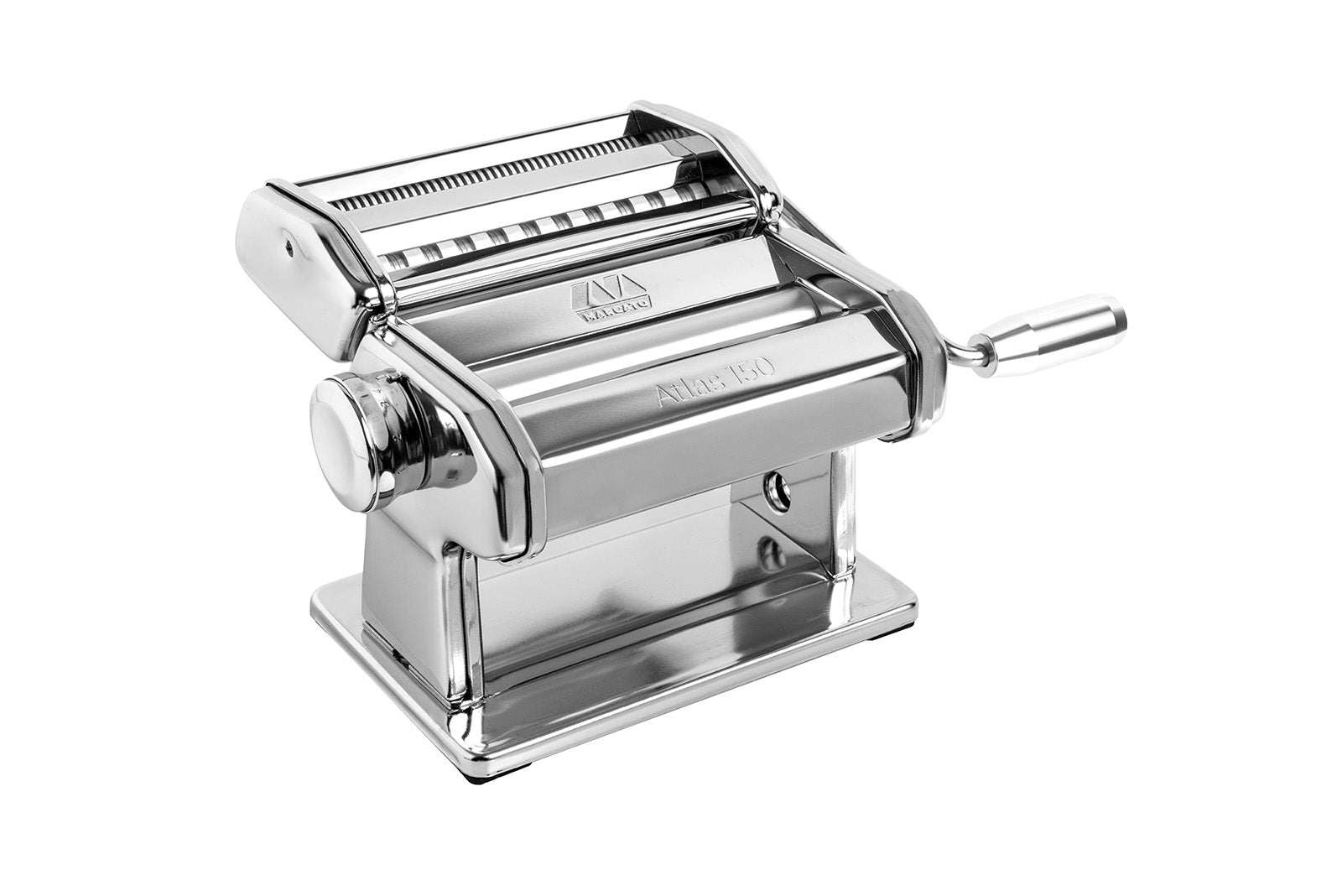 Marcato Atlas 150 Pasta Machine with Cutter, Hand Crank, and Instructions, Made in Italy, Silver