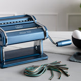Marcato Atlas 150 Pasta Machine with Cutter, Hand Crank, and Instructions, Made in Italy, Powder Blue