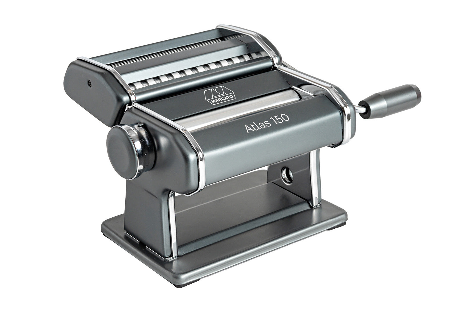 Marcato Atlas 150 Pasta Machine with Cutter, Hand Crank, and Instructions, Made in Italy, Powder Grey