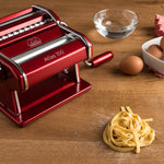 Marcato Atlas 150 Pasta Machine with Cutter, Hand Crank, and Instructions, Made in Italy, Red