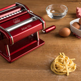 Marcato Atlas 150 Pasta Machine with Cutter, Hand Crank, and Instructions, Made in Italy, Red