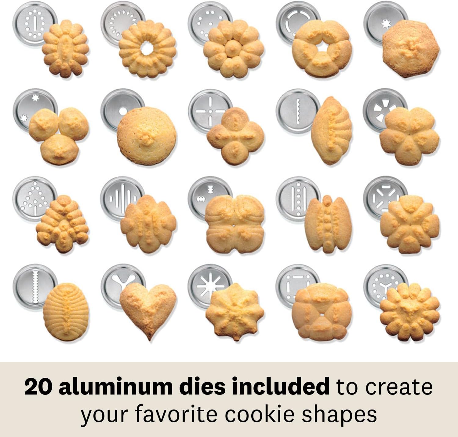 Marcato Atlas Premium Biscuit Maker Press, Includes 20 Cookie Disc Shapes, Silver