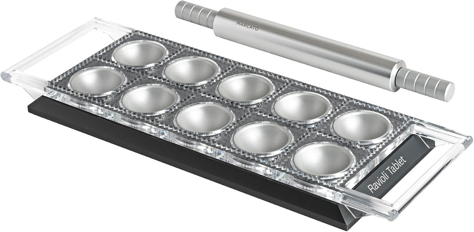 Marcato Atlas Tablet Pasta Maker, Made in Italy, Makes 10 Raviolis, Powder Grey