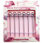 Prodyne Disco Ball Cocktail Picks, 3 Pink + 3 Silver Heads, Set of 6