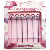Prodyne Disco Ball Cocktail Picks, 3 Pink + 3 Silver Heads, Set of 6