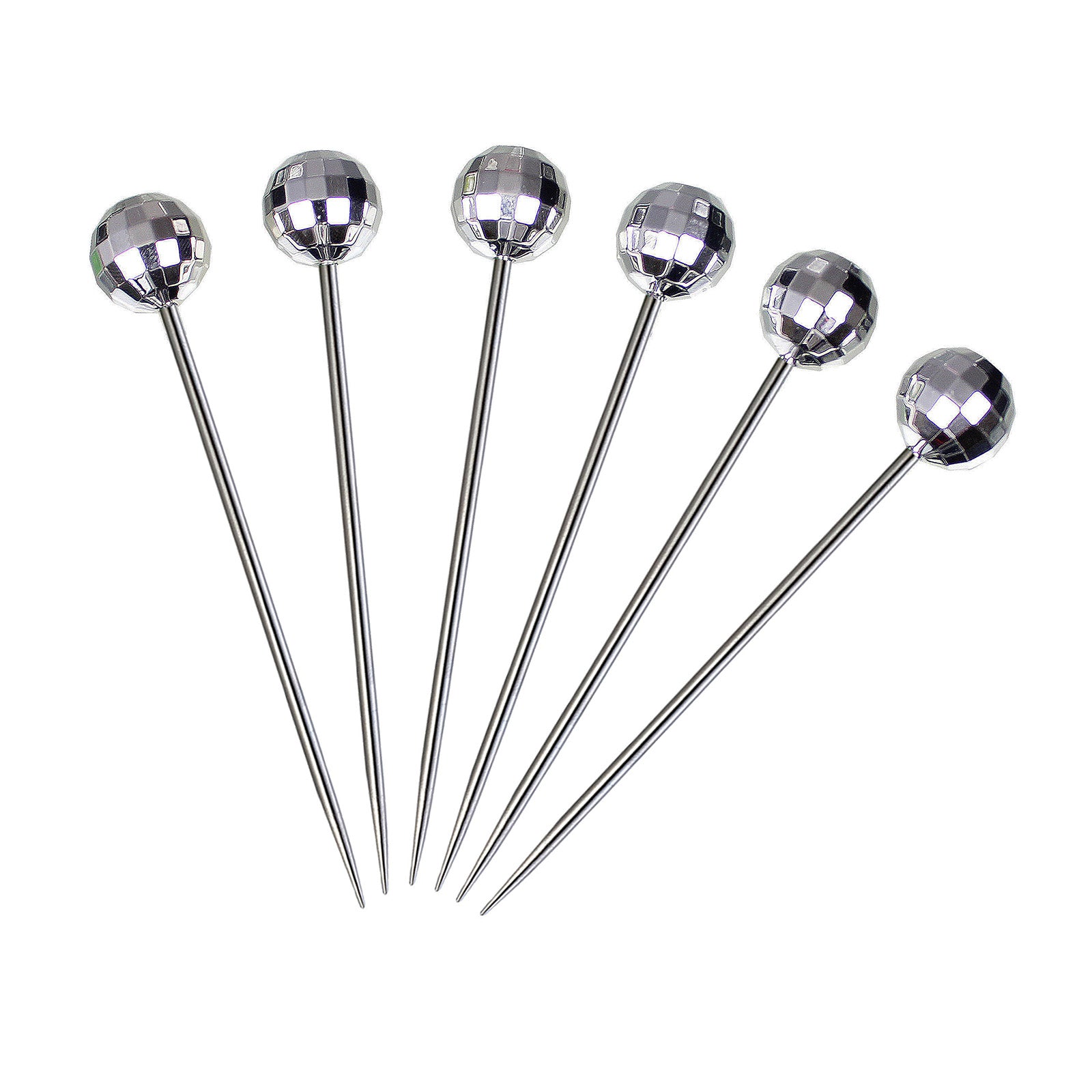 Prodyne Disco Ball Cocktail Picks, 6 Silver Heads, Set of 6