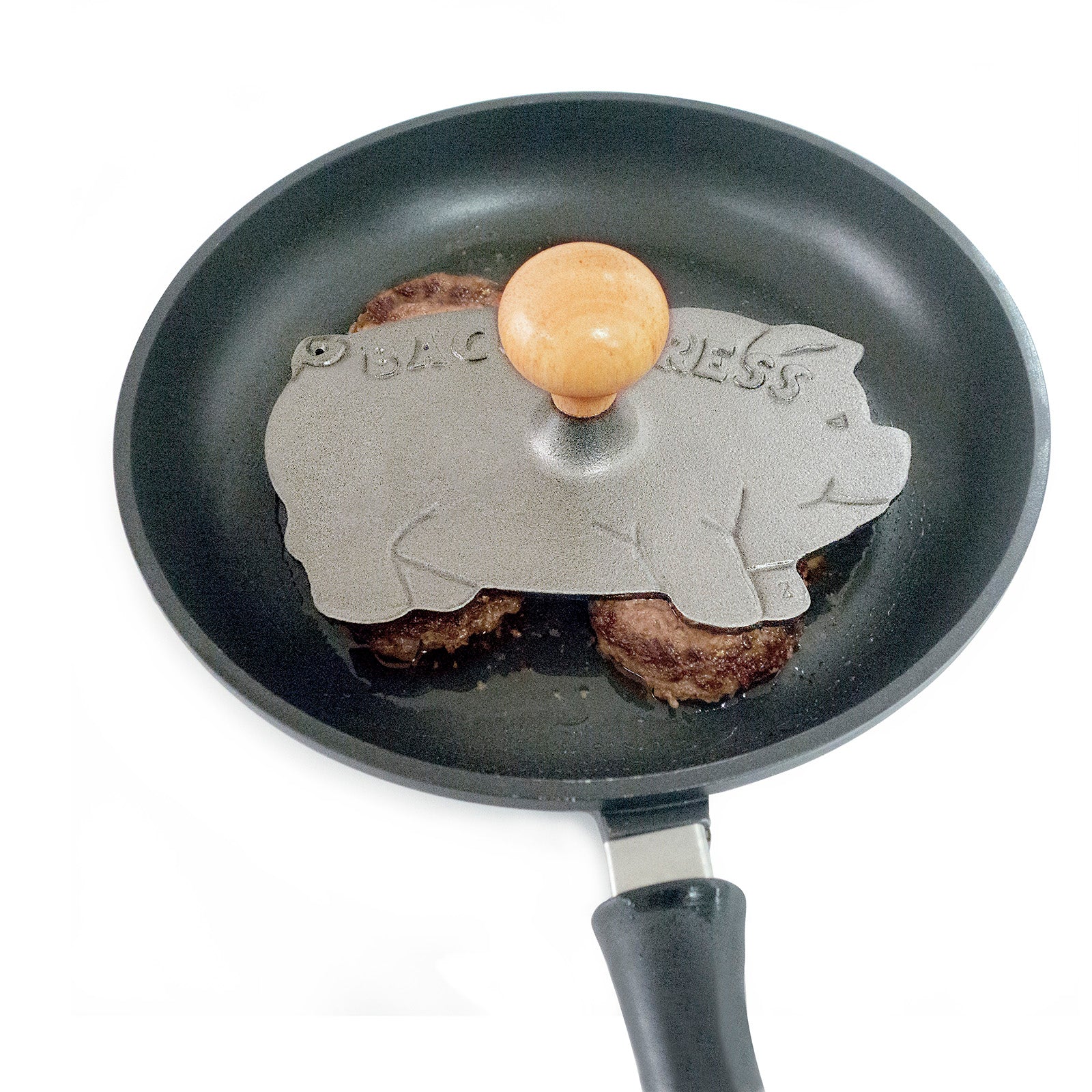 Norpro Cast Iron Pig Shaped Bacon and Grill Press with Wood Handle